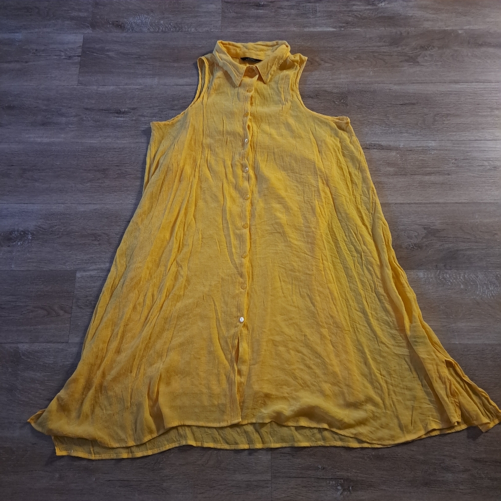 mlle gabrielle Yellow 2-Piece  Asymmetrical Collar Button Down Dress Women's 2X